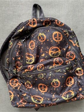 Black Backpack with Orange & Green Peace Sign Print